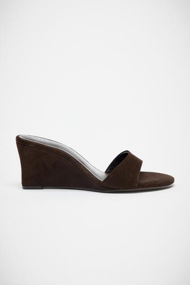 SUEDE WEDGE SANDALS - Brown by Zara