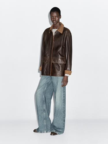 Parka detalle pana piel napa - Marrón de Zara - Imagen 0