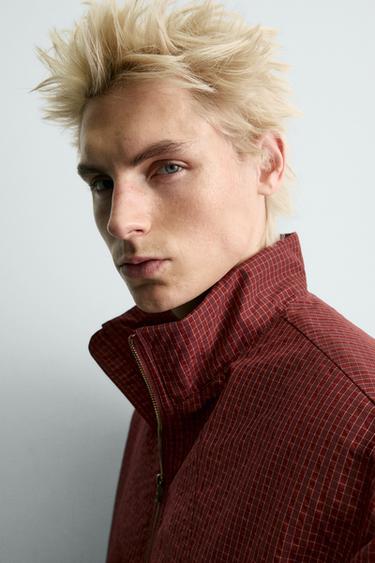 Zara PLAID PUFFER WINDBREAKER JACKET - Dark red