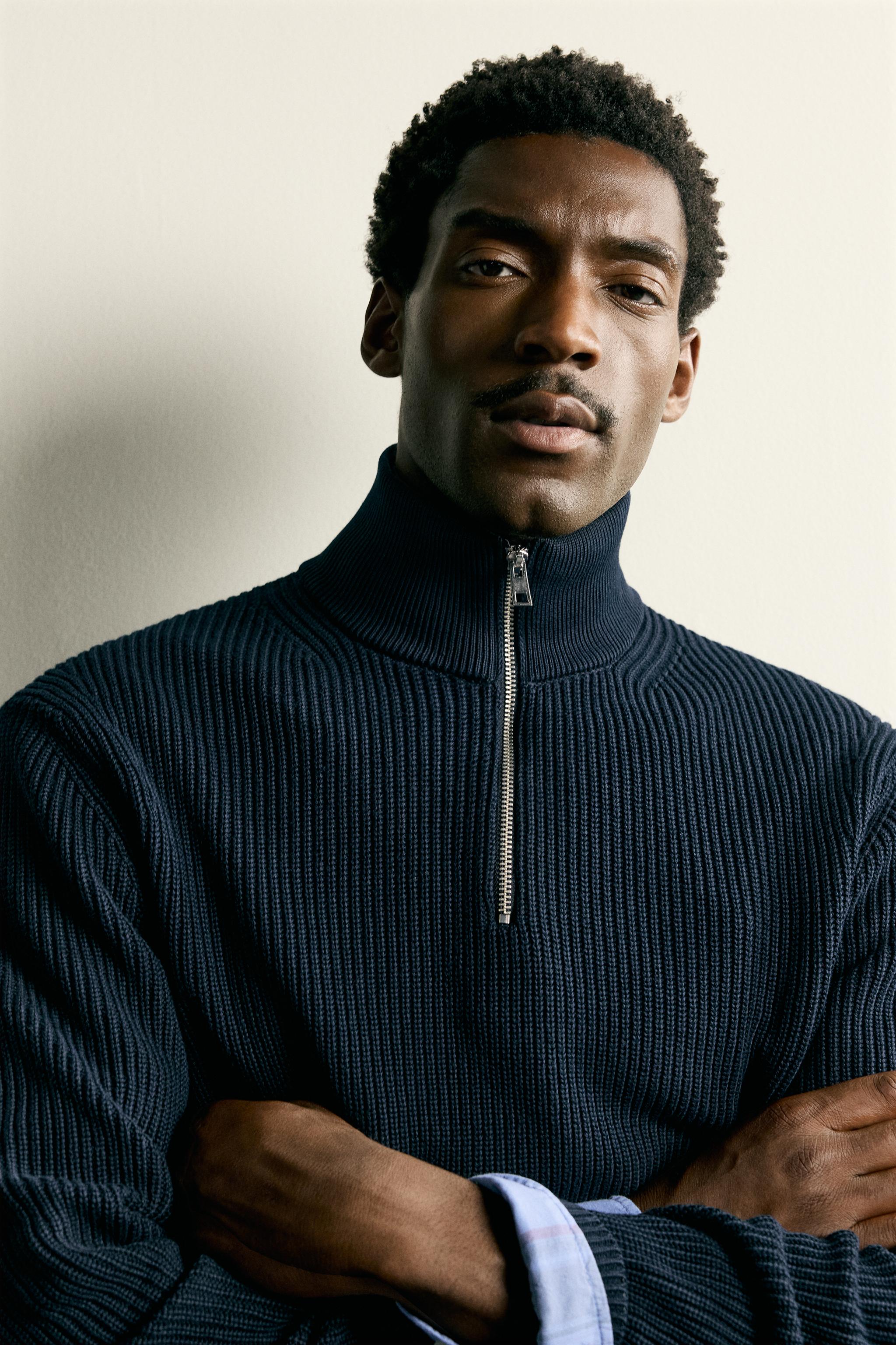 PURL KNIT QUARTER-ZIP JUMPER - Navy blue | ZARA United States