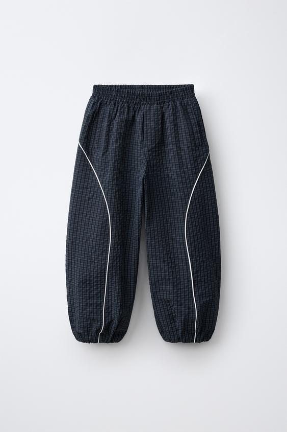 CHECKED SAROUEL TROUSERS WITH CONTRASTING PIPING - Blue by Zara - Image 0