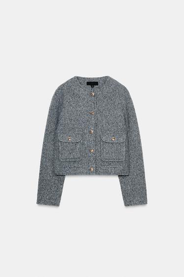 Zara 金色鈕扣圈圈絨夾克 - 灰色