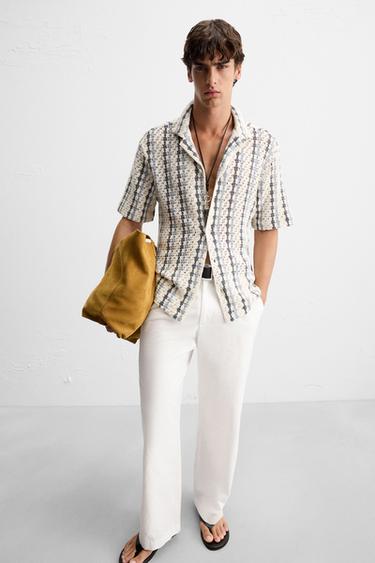 CHEMISE STRUCTURÉE CROCHET - Blanc / Bleu marine de Zara - Image 5