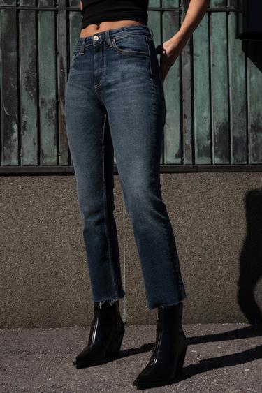 TRF CROPPED HIGH-WAIST BELL BOTTOM JEANS - Navy blue by Zara