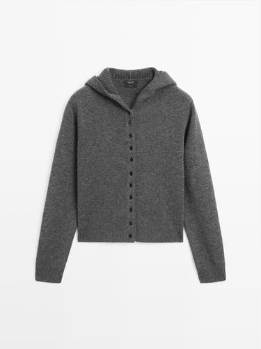 Cárdigan capucha 100% lana - Gris antracita de Zara