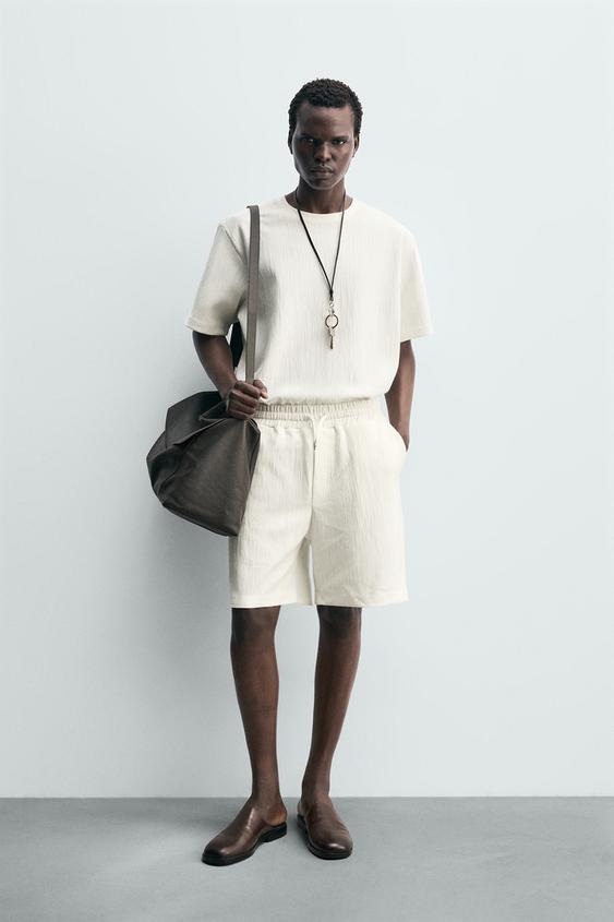 Zara TEXTURED JOGGER SHORTS - Oyster-white - Image 0