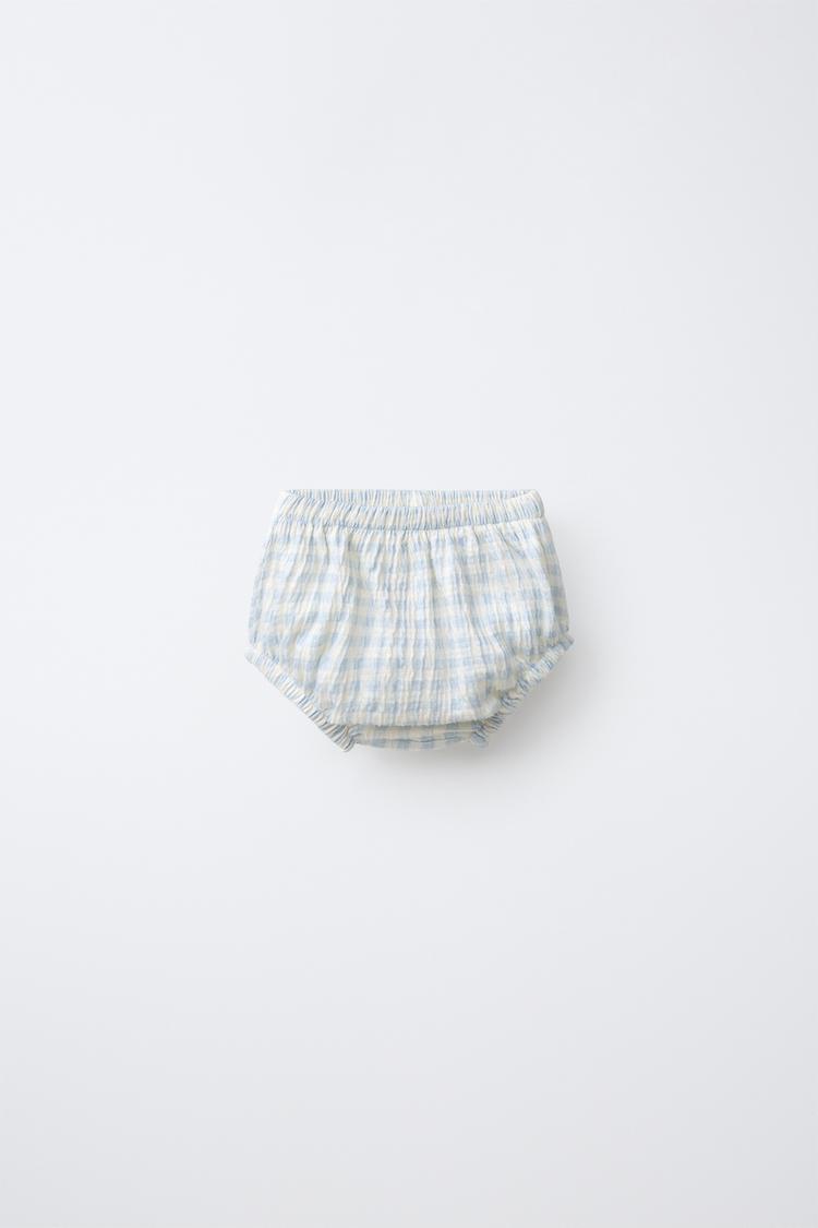 TEXTURED GINGHAM BOTTOMS — Blue / White