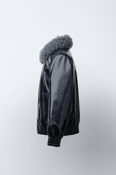 BOMBER JACKET WITH FAUX FUR COLLAR - navy by Zara - Image 2
