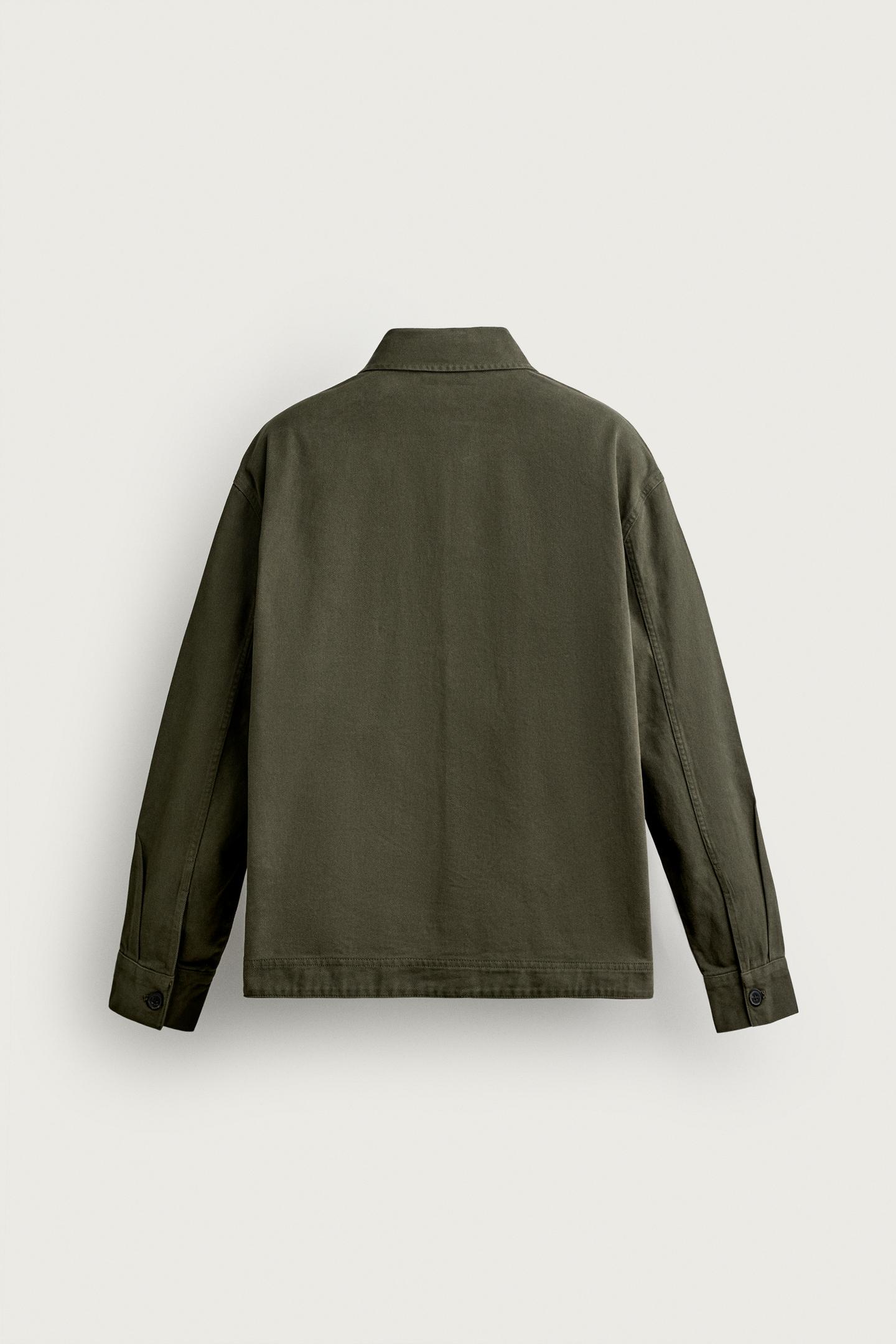 Мужская рубашка-куртка Zara свободного кроя, с карманом, цвет: Хаки — фото 7