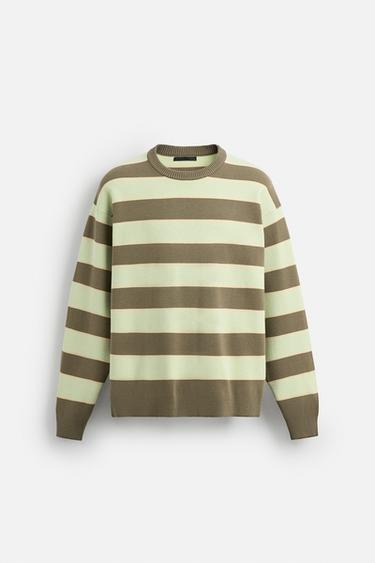 TEXTURED SOFT SWEATER - Green stripe by Zara