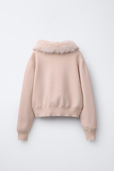 CARDINGAN WITH DETACHABLE FAUX FUR COLLAR - Beige by Zara - Image 2