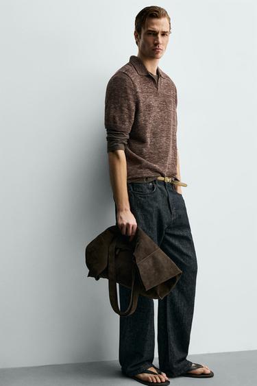 TEXTURED KNIT POLO SHIRT - Brown by Zara - Image 4