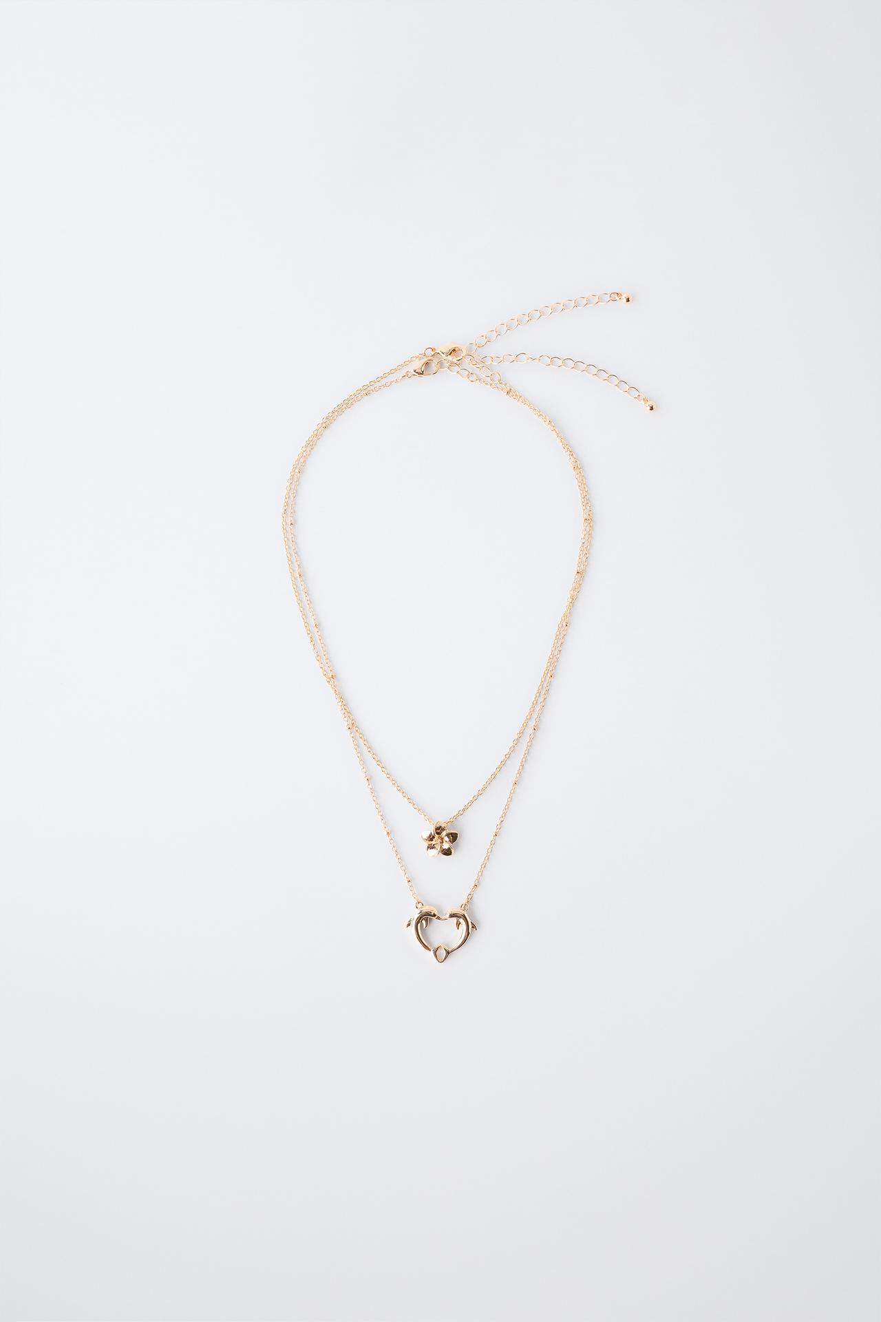 TWO-PACK OF DOLPHIN AND HIBISCUS PENDANT NECKLACES — Golden