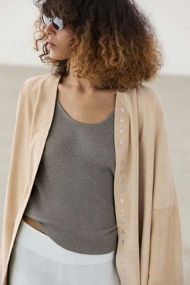 Zara Suede leather shirt with snap button detail - Yellow