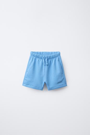 Zara PLUSH TEXT SHORTS - Sky blue