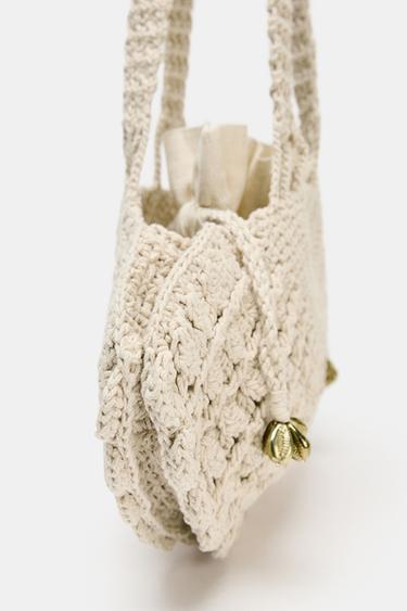 CROCHET SHELL BAG - Light beige by Zara - Image 3