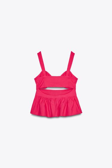 TOP PÉPLUM NŒUD AVEC LIN - Rose moyen de Zara - Image 6