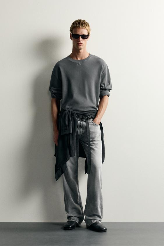 CAMISETA RELAXED FIT ESTRUCTURA - Gris de Zara - Imagen 0