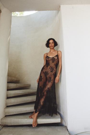 ROBE À BRETELLES EN DENTELLE - Noir de Zara - Image 6