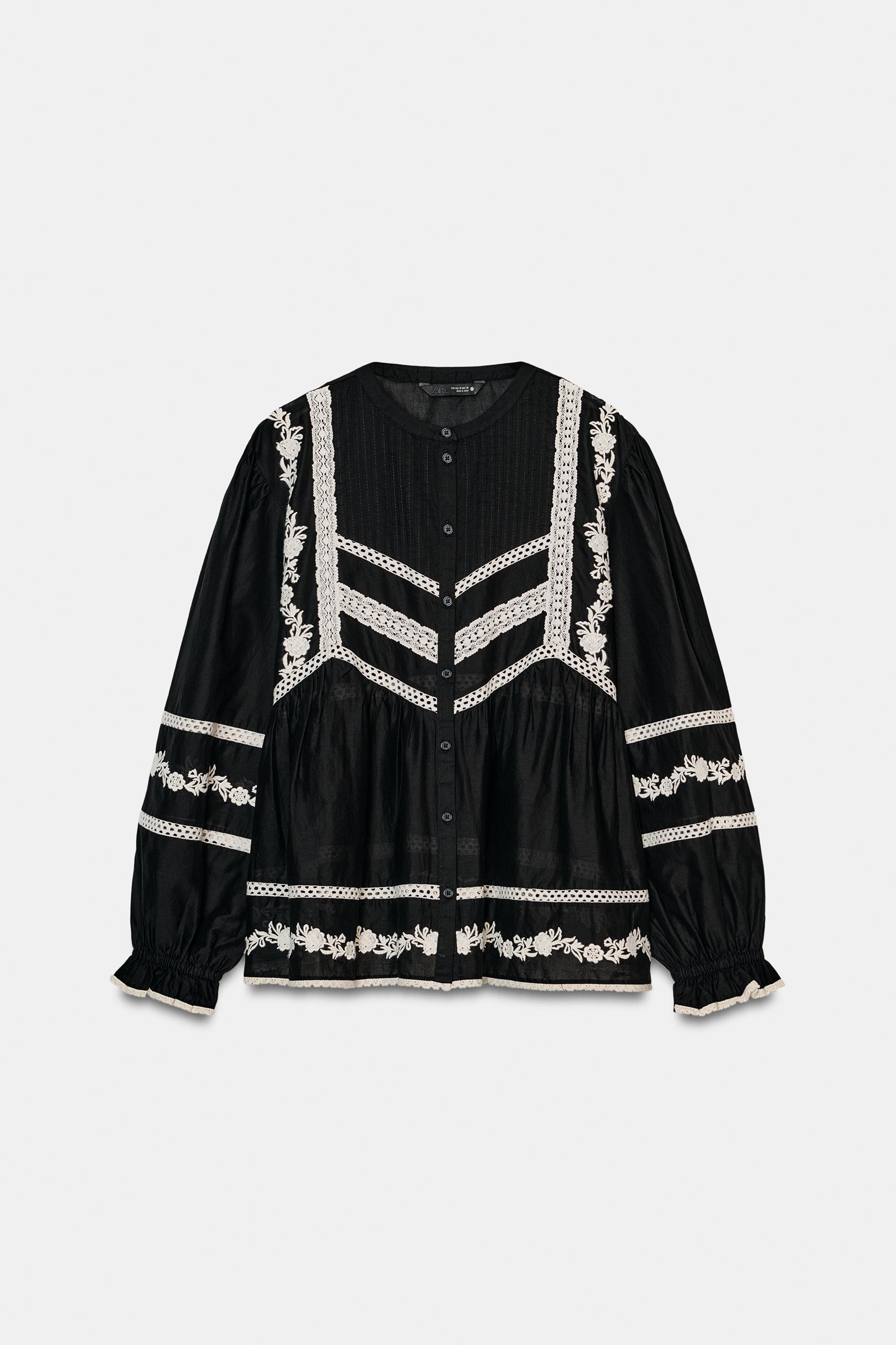 ZW COLLECTION EMBROIDERED BLOUSE - Black / White | ZARA United States