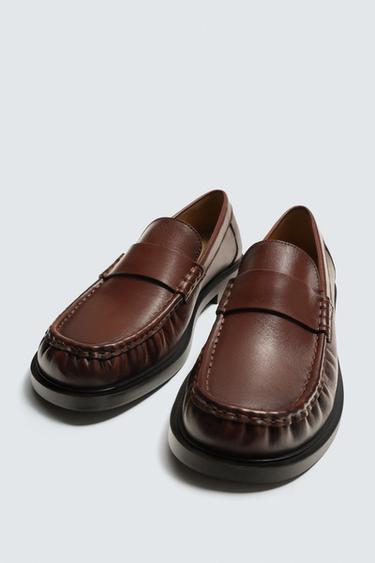 LEATHER PENNY LOAFERS - Dark tan by Zara - Image 4