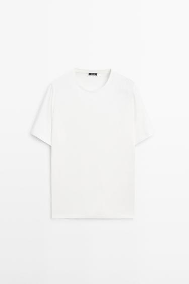 Zara Short sleeve linen and cotton T-shirt - Oyster-white