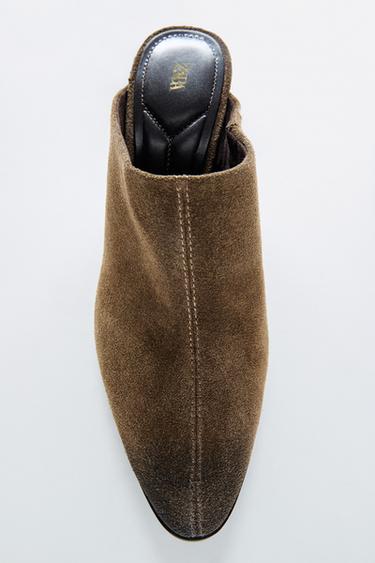DISTRESSED SPLIT SUEDE MULES - Brown by Zara