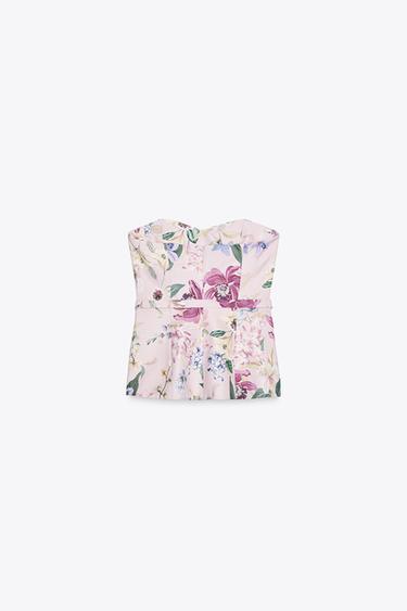 TOP BUSTIER IMPRIMÉ FLEURS CEINTURE - Multicolore de Zara - Image 3
