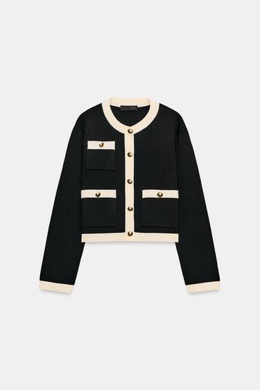CHAQUETA PUNTO BOTONES - Negro / Blanco de Zara - Imagen 0