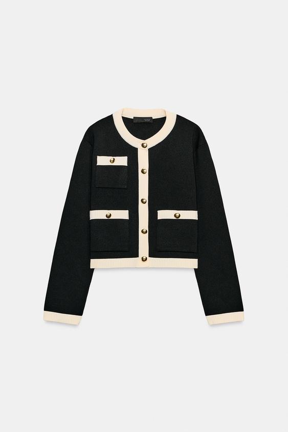 CASACO DE TRICÔ COM BOTÕES - Preto / Branco da Zara - Imagem 0