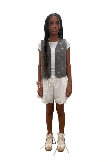 Zara RHINESTONE DENIM VEST - Anthracite grey