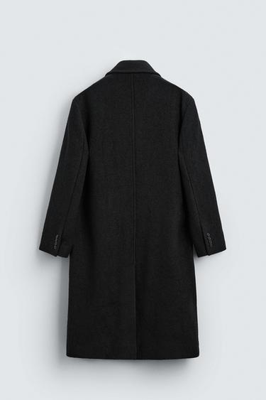 Zara WOOL COAT BOUCLÉ TEXTURE - Black