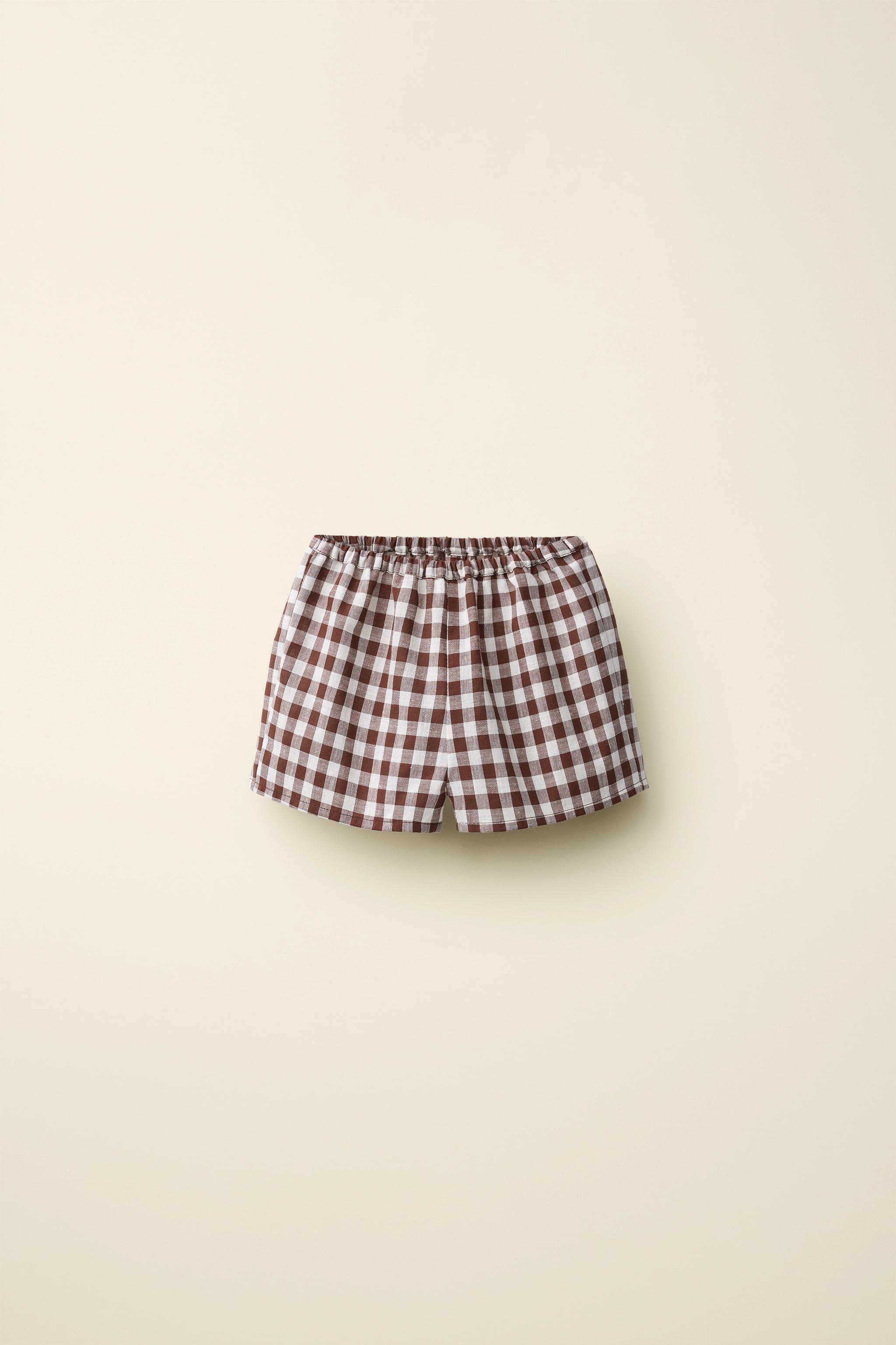 GINGHAM COTTON LINEN SHORTS CREATED BY CARAMEL LONDON X ZARA — Chocolate