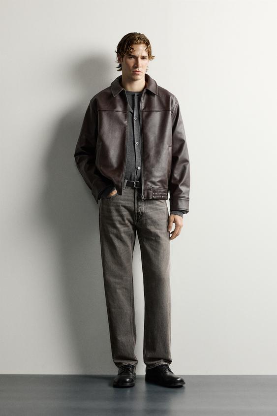 RELAXED FIT LEATHER EFFECT JACKET - Chocolate brown by Zara - Image 0