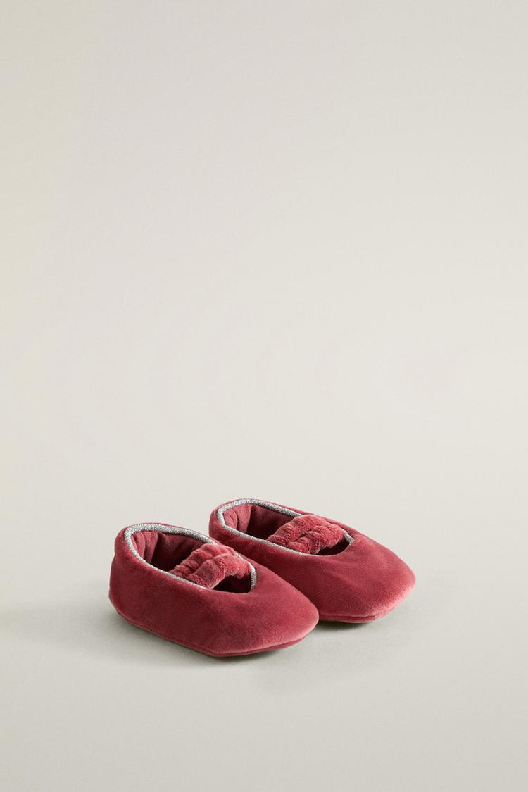 VELVET BALLET FLATS BOOTIES — Red