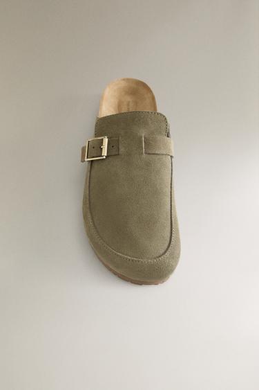 LEATHER CLOGS WITH BUCKLE - Khaki Green by Zara - Image 4