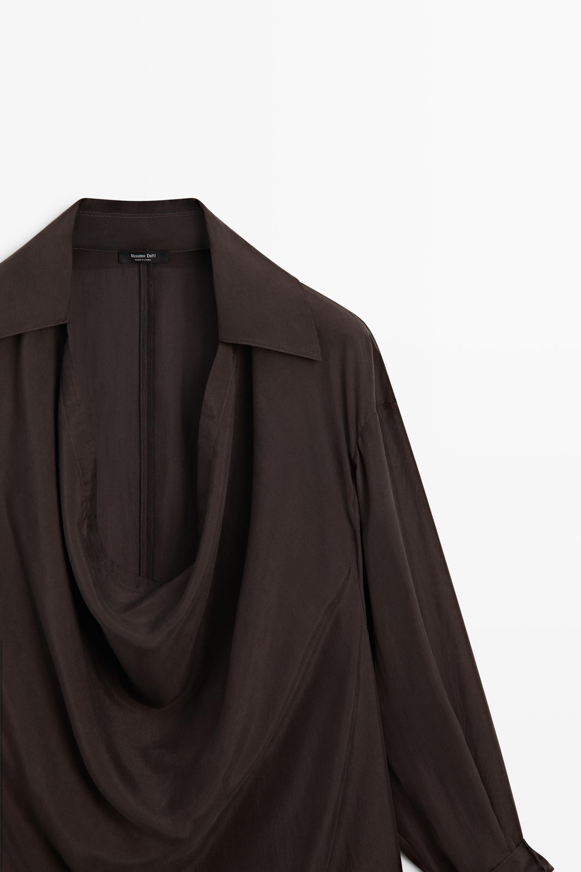 100% Silk Draped Neckline Flowy Shirt