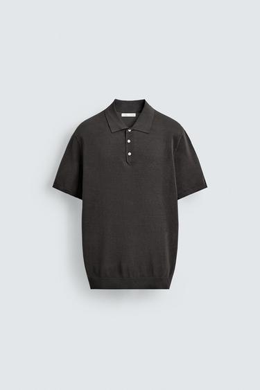 TEXTURED KNIT POLO SHIRT - Brown / Taupe by Zara