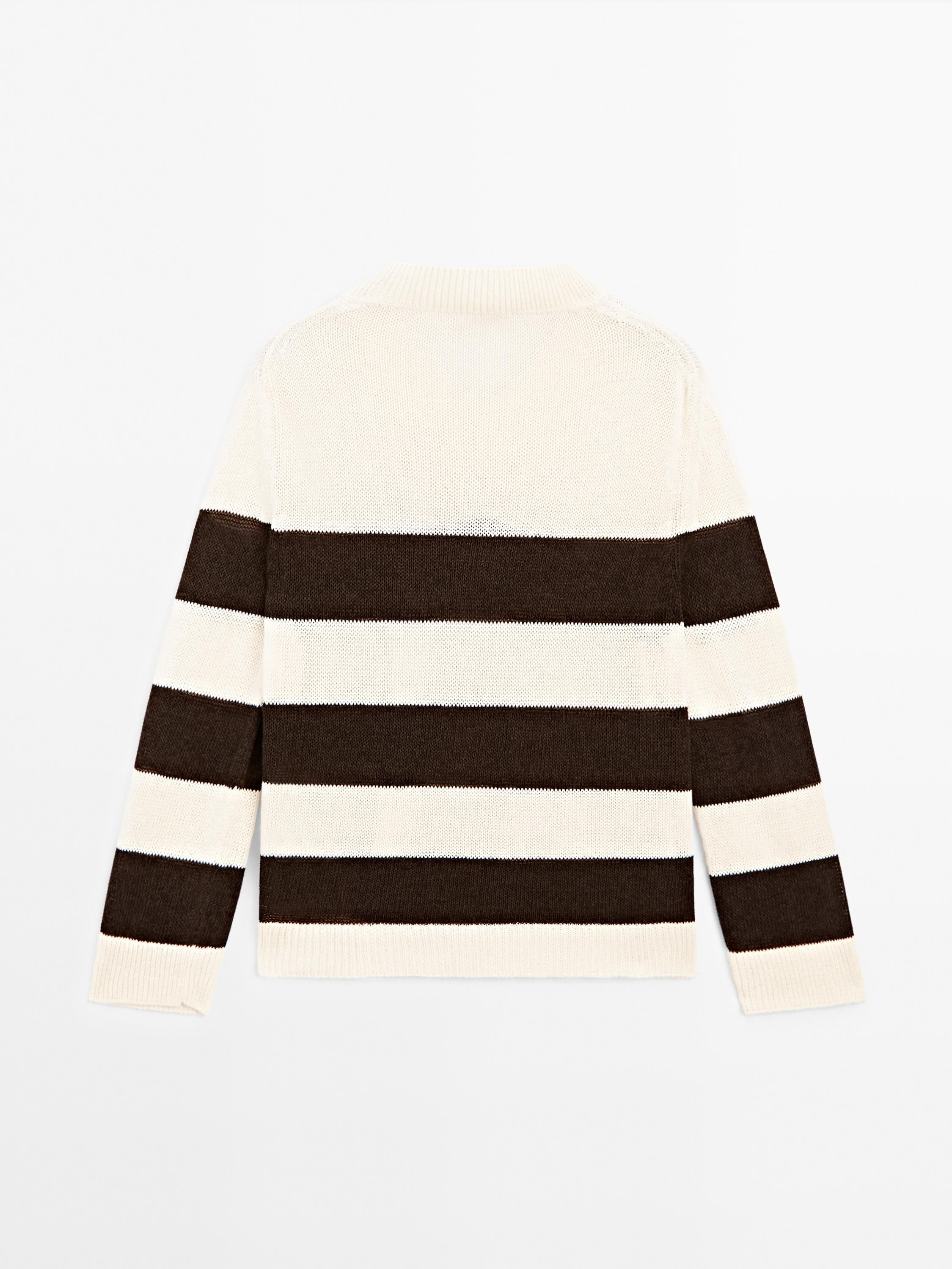 Pull coton à rayures en maille