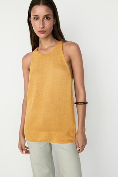 Sleeveless knit halter top — Printed 2