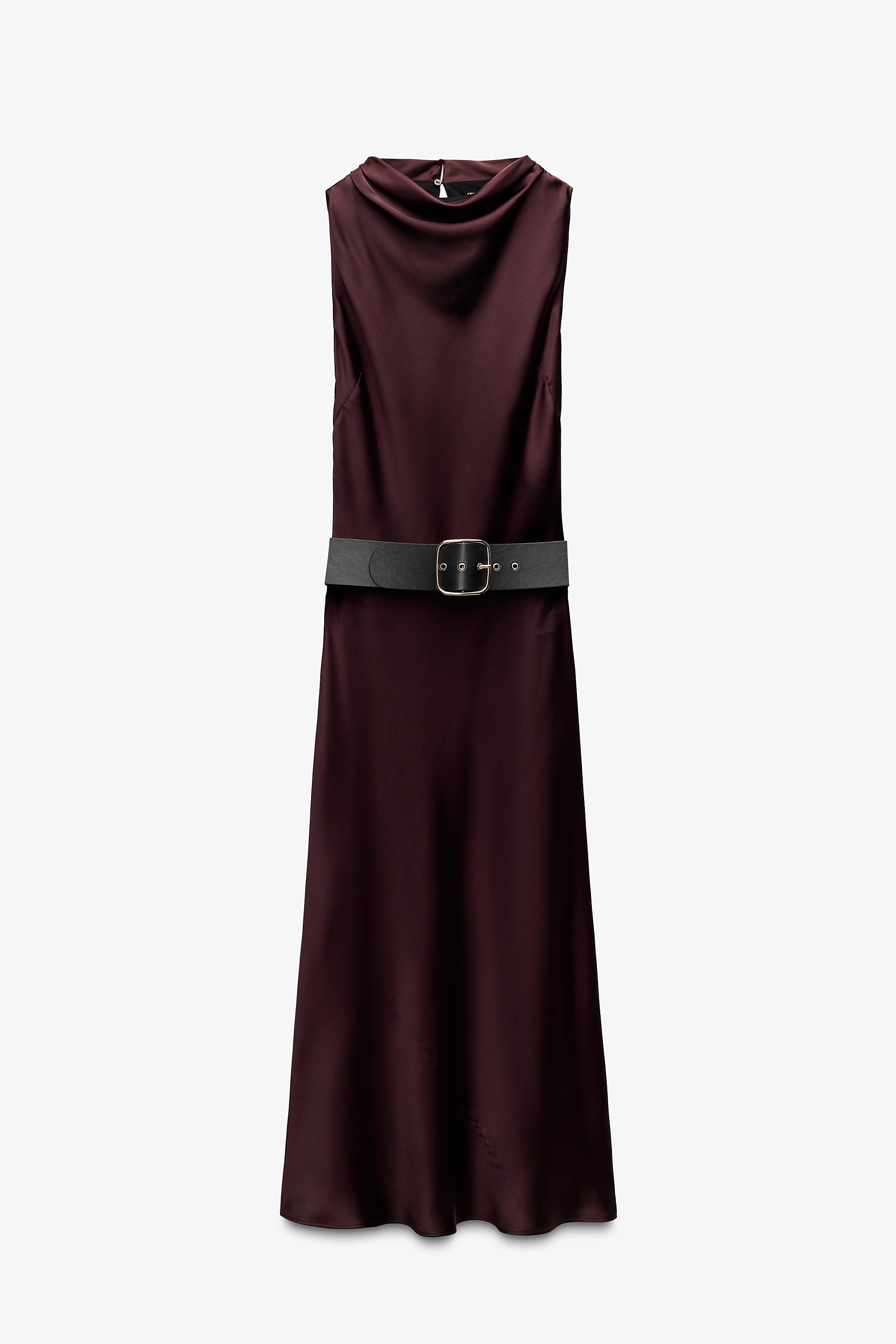 BELTED SATIN MIDI DRESS - Dark brown | ZARA United States