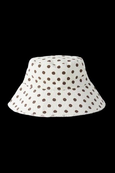 Zara POLKA DOT BUCKET HAT - Ecru