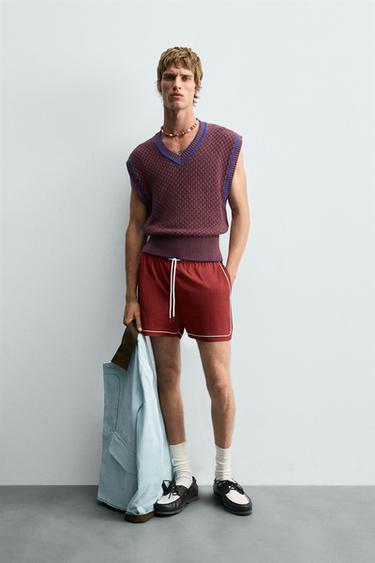 KNIT VEST WITH CONTRAST DETAIL - Red by Zara - Image 0