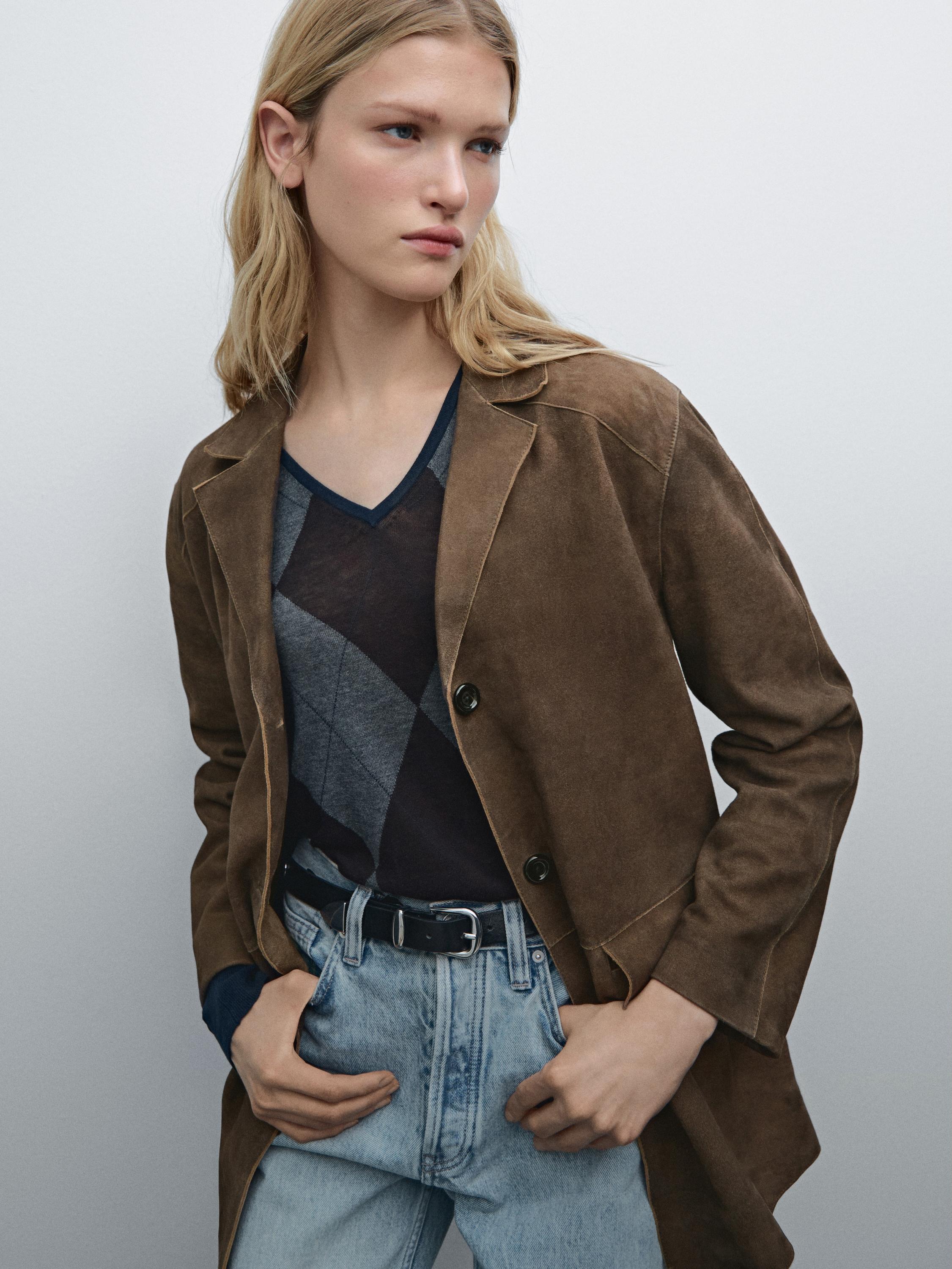 Suede leather blazer with pockets - Brown | ZARA United States Suede leather blazer with pockets - Brown | ZARA United States