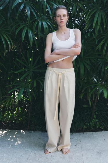 Zara STRIPED POPLIN PANTS - Oyster-white - Image 0