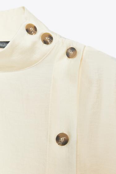 CHEMISE À BOUTONS CONTRASTÉS - Écru de Zara - Image 8