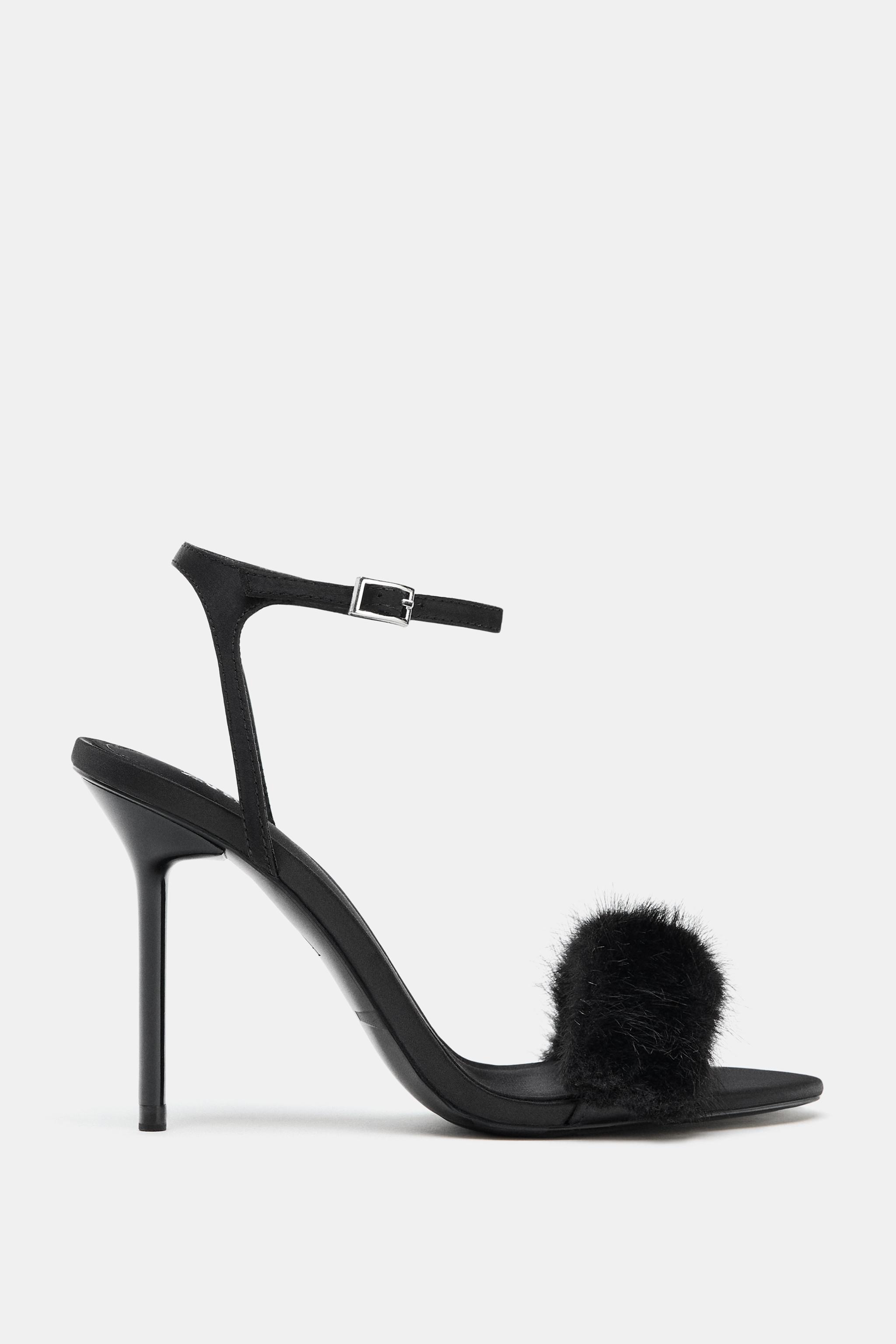 FAUX FUR STRAP HEELED SANDALS