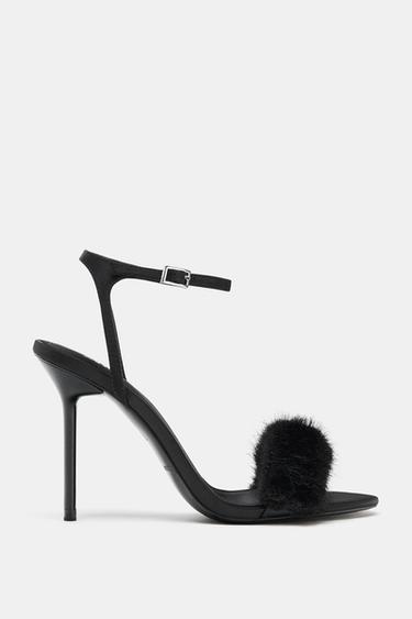 SANDALES À TALONS BRIDE EFFET FOURRURE - Noir de Zara - Image 0