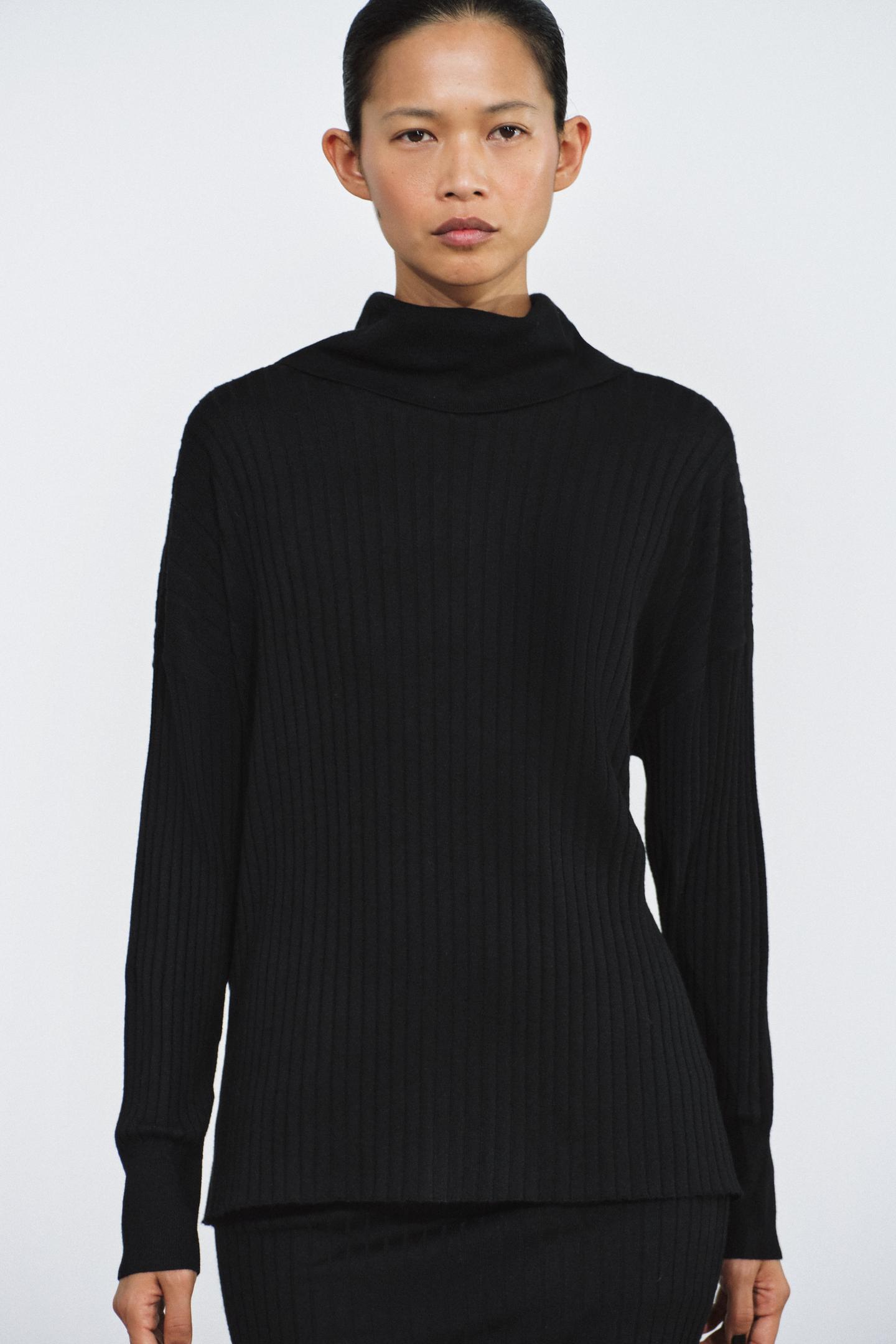 Женский свитер Zara Ribbed Knit, цвет: Чёрный — фото 3