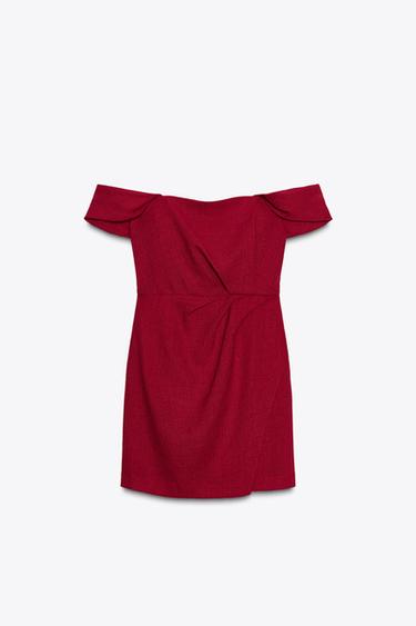 OFF-THE-SHOULDER DROP SLEEVE MINI DRESS - Cherry red by Zara